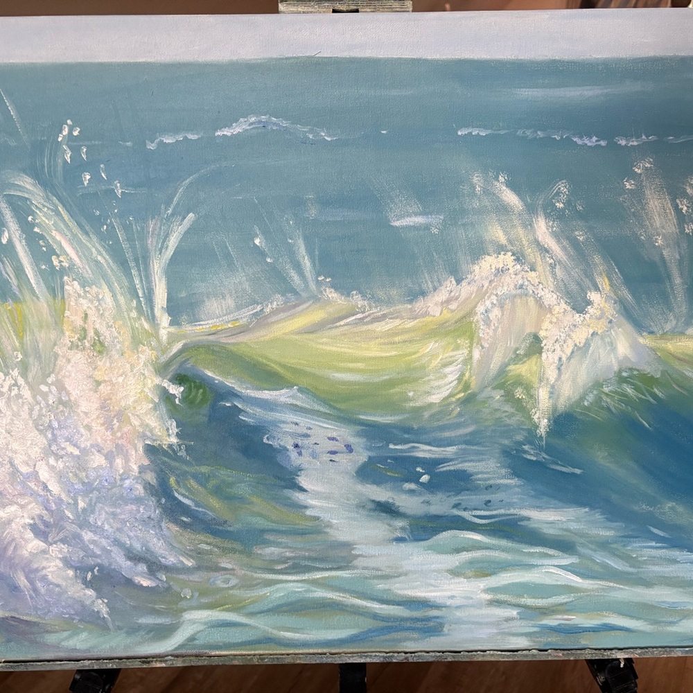 Blue and Green Ocean Wave Painting Art